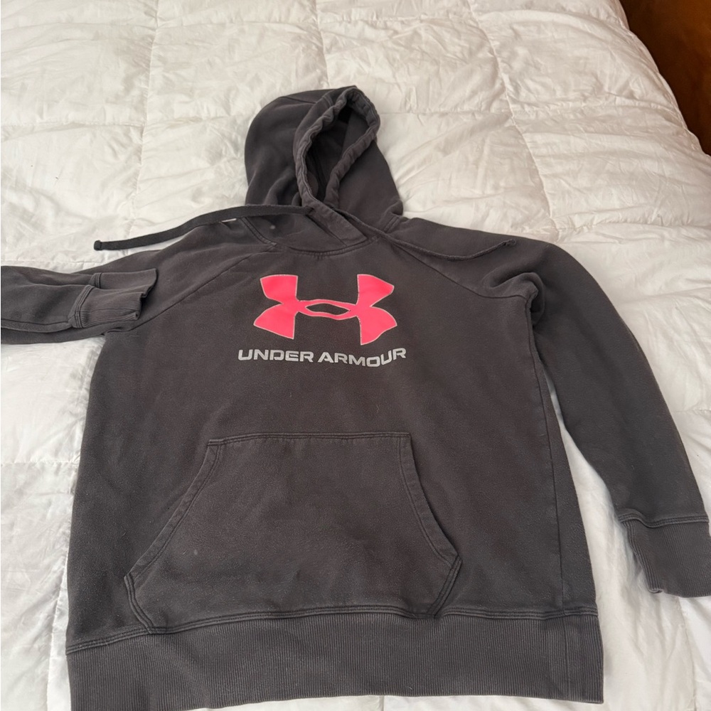 Under Armour Charcoal Hoodie with Vibrant Pink Logo